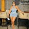 Water washed elastic denim hanging neck zipper sexy casual dress set