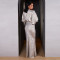 Bat long sleeved V-neck high waisted sexy long skirt