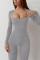 Women's long sleeved waist cinching and hip lifting square neckline slightly flared high elastic jumpsuit