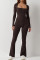 Women's long sleeved waist cinching and hip lifting square neckline slightly flared high elastic jumpsuit