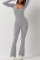 Women's long sleeved waist cinching and hip lifting square neckline slightly flared high elastic jumpsuit