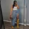 Fashionable women's side slit denim half length skirt