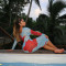 New sexy mesh perspective deep V long sleeved printed slimming long dress