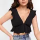 New solid color V-neck ruffled edge short tank top for women