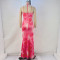 Fashionable printed backless hanging neck tie slim fit fishtail dress