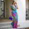 Fashionable women's sleeveless printed sexy deep V-shaped slim fit dress