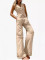 Women's sleeveless vest top straight leg pants solid color cotton linen two-piece set