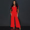 Fashion women's pants solid color sleeveless V-neck wide leg jumpsuit