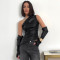 New street trendsetter sleeveless diagonal collar PU leather vest with sleeve top for women