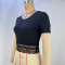 New Solid Color Round Neck Short Sleeve Lace Short Women's Top T-shirt
