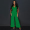 Fashion women's pants solid color sleeveless V-neck wide leg jumpsuit