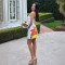 Sexy strapless waist positioning printed dress