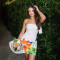 Sexy strapless waist positioning printed dress
