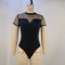 New style temperament black short sleeved mesh patchwork waist cinching and hip lifting jumpsuit