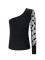 New diagonal shoulder single sleeve polka dot mesh patchwork long sleeved waist slimming women's top T
