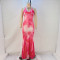 Fashionable printed backless hanging neck tie slim fit fishtail dress