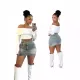Unique hip wrap elastic denim short skirt with double waist