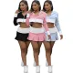 Color blocking patchwork long sleeved hooded pleated herringbone skirt hem short skirt two-piece set