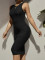 Solid V-neck sleeveless vest with hip wrap skirt, fashionable and elegant dress