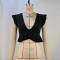 New solid color V-neck ruffled edge short tank top for women
