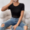 New Solid Color Round Neck Short Sleeve Lace Short Women's Top T-shirt