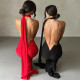 Sexy backless pleated slim fit sleeveless temperament dress for women's formal dress