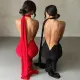 Sexy backless pleated slim fit sleeveless temperament dress for women's formal dress