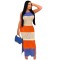 Women's fishing net contrasting color sleeveless slit sexy casual pullover beach dress
