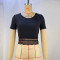 New Solid Color Round Neck Short Sleeve Lace Short Women's Top T-shirt