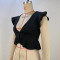 New solid color V-neck ruffled edge short tank top for women