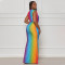 Fashionable women's sleeveless printed sexy deep V-shaped slim fit dress