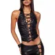 Solid color chicken eye strap PU leather sleeveless vest for women's top