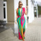 Fashionable women's sleeveless printed sexy deep V-shaped slim fit dress