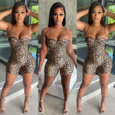 women's fashion printed leopard print jumpsuit strap