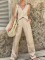 Women's sleeveless vest top straight leg pants solid color cotton linen two-piece set