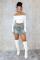 Unique hip wrap elastic denim short skirt with double waist