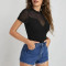 New style temperament black short sleeved mesh patchwork waist cinching and hip lifting jumpsuit