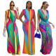 Fashionable women's sleeveless printed sexy deep V-shaped slim fit dress