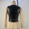Solid color chicken eye strap PU leather sleeveless vest for women's top