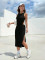 Fashionable style round neck sleeveless waist drawstring hollow wrap buttocks slit dress