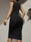 Solid V-neck sleeveless vest with hip wrap skirt, fashionable and elegant dress