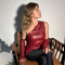 New street trendsetter sleeveless diagonal collar PU leather vest with sleeve top for women
