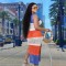 Women's fishing net contrasting color sleeveless slit sexy casual pullover beach dress