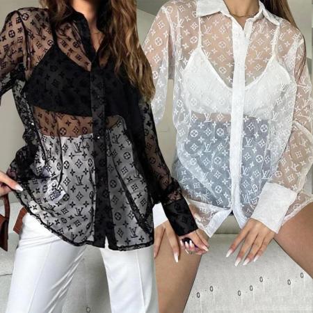 Cross border sexy mesh mesh with high-quality fabric for women's shirts, 2-color