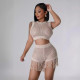 Women's knitted hand hook hollow tassel sexy shorts two-piece set