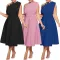 Sexy diagonal collar high waisted sleeveless large hem dress