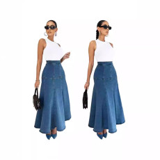 women's denim washed large skirt for spring and summer