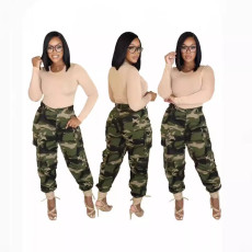 Women's seasonal new camouflage printed multi organ pocket pants