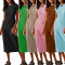 Solid color sexy short sleeved slim fit wrap hip dress