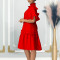 Fashionable solid color style wooden ear edge A-line skirt dress